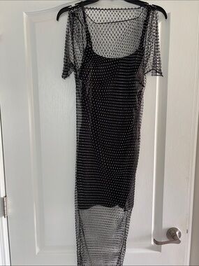 Endless Rose Black Beaded Mesh Midi Dress